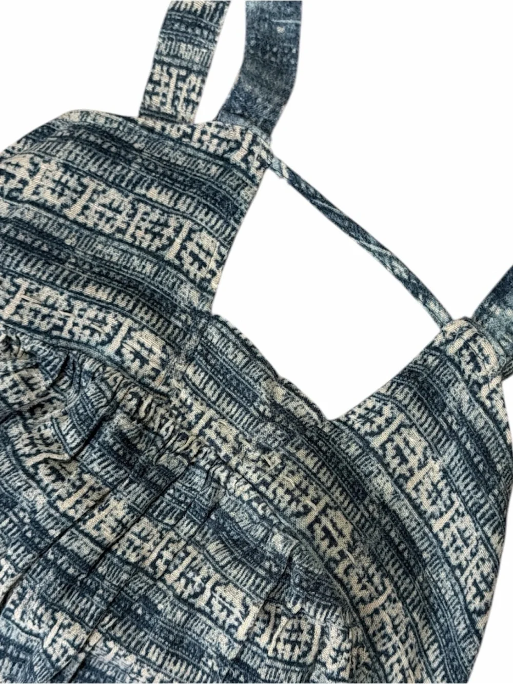 FREE PEOPLE Blue & White Boho Patterned Distressed Dress